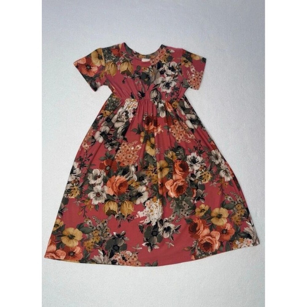 Boutique girls long Fall Floral Twirl Dress Rose Pink 18-24 Months